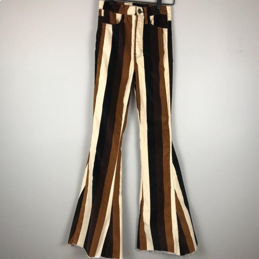 SMYM Stayin’ Alive Berkeley Bells Brown stripe corduroy cord flares 24 XS - Picture 3 of 8